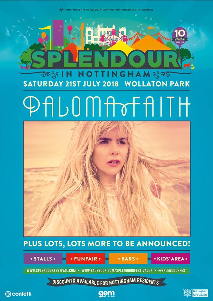 splendourfest's tweet photo. ICYMI: 
☀️PALOMA FAITH☀️ 
We’re delighted to announce that one of the most successful British artists of the last decade, @Palomafaith, will be headlining Splendour 2018!

TICKETS ON SALE NOW with discounts available for Nottingham residents.

Tickets: https://t.co/ph6l04733Z https://t.co/Ir8BHxiG6j
