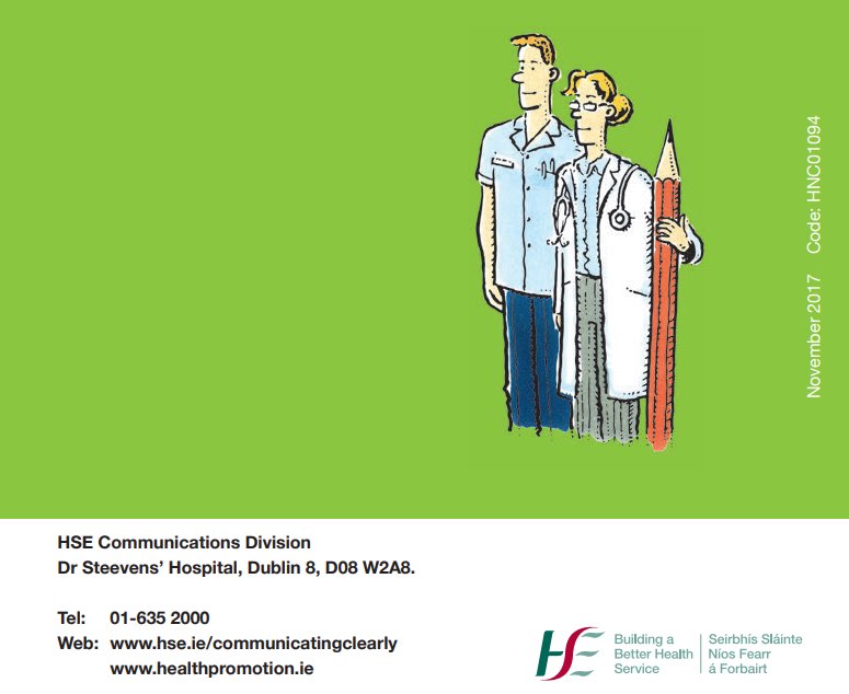 HSELive's tweet photo. “... there are fewer errors and better treatment outcomes when there is good communication between patients and their health-care providers...” (World Health Organization: 2012) #CommunicatingClearly #HelloMyNameIs #PlainEnglish @WHO @nalaireland https://t.co/i2dd7g1s0M