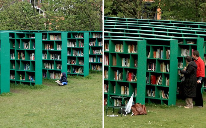 BULilleDG's tweet photo. Envie d'une #bibliothèque en pleine nature ? Optez pour le #Bookyard, placé dans un jardin, entouré d’arbres et de vignes ! (en photos, le Bookyard de Massimo Bartolini, en Belgique, 2012) https://t.co/6ACaVA4Uin