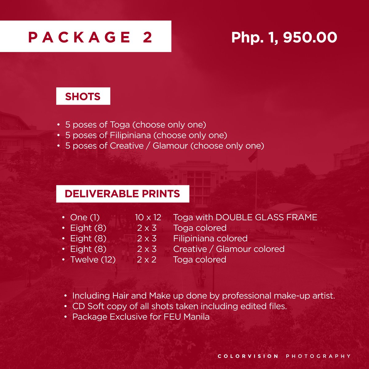 FEU_CSO's tweet photo. Here are the packages that you can choose from. *Exclusive for FEU Manila

#ExperienceGlamour #CVPhotography https://t.co/qY3CESqSSE