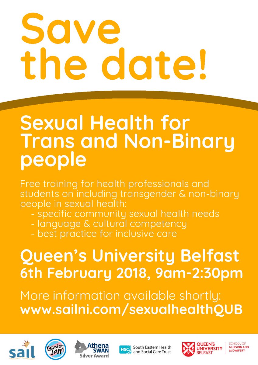 setrust's tweet photo. Free training for health professionals and students on including transgender &amp; non-binary people in sexual health, 6th February 2018, Queens University Belfast #trainingopp https://t.co/x06quj2QLf