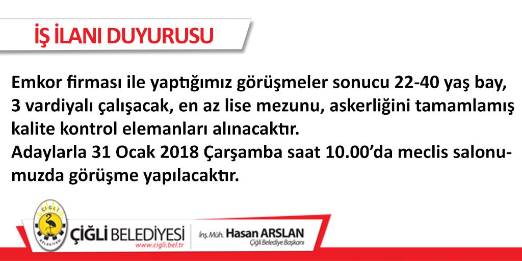 ciglibelediyesi's tweet photo. Çiğli Belediyesi İş İstihdam Birimi
Telefon:0(232)3769980
Dahili: 1227
#Emkor #İşDuyurusu #İşİlanı #ÇiğliBelediyesi #Çiğli #İzmir https://t.co/pTXQzqjw04
