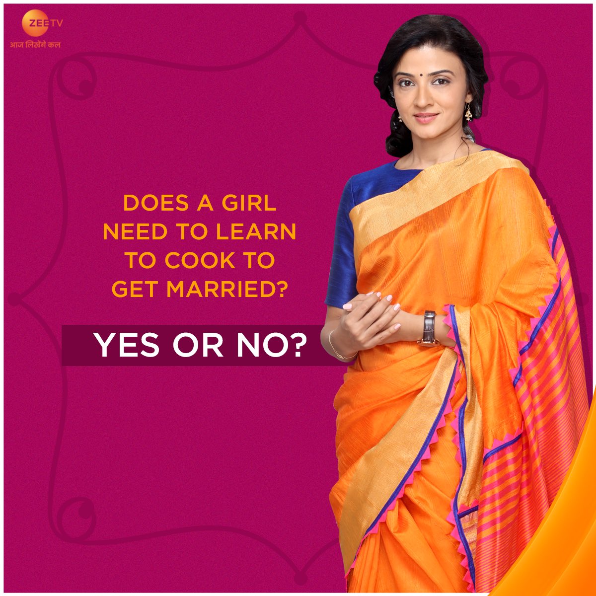 ZeeTV's tweet photo. Is cooking a necessity for a girl to get married? YES or NO? 

#SuhasiDhami https://t.co/6Wq1IirIEN
