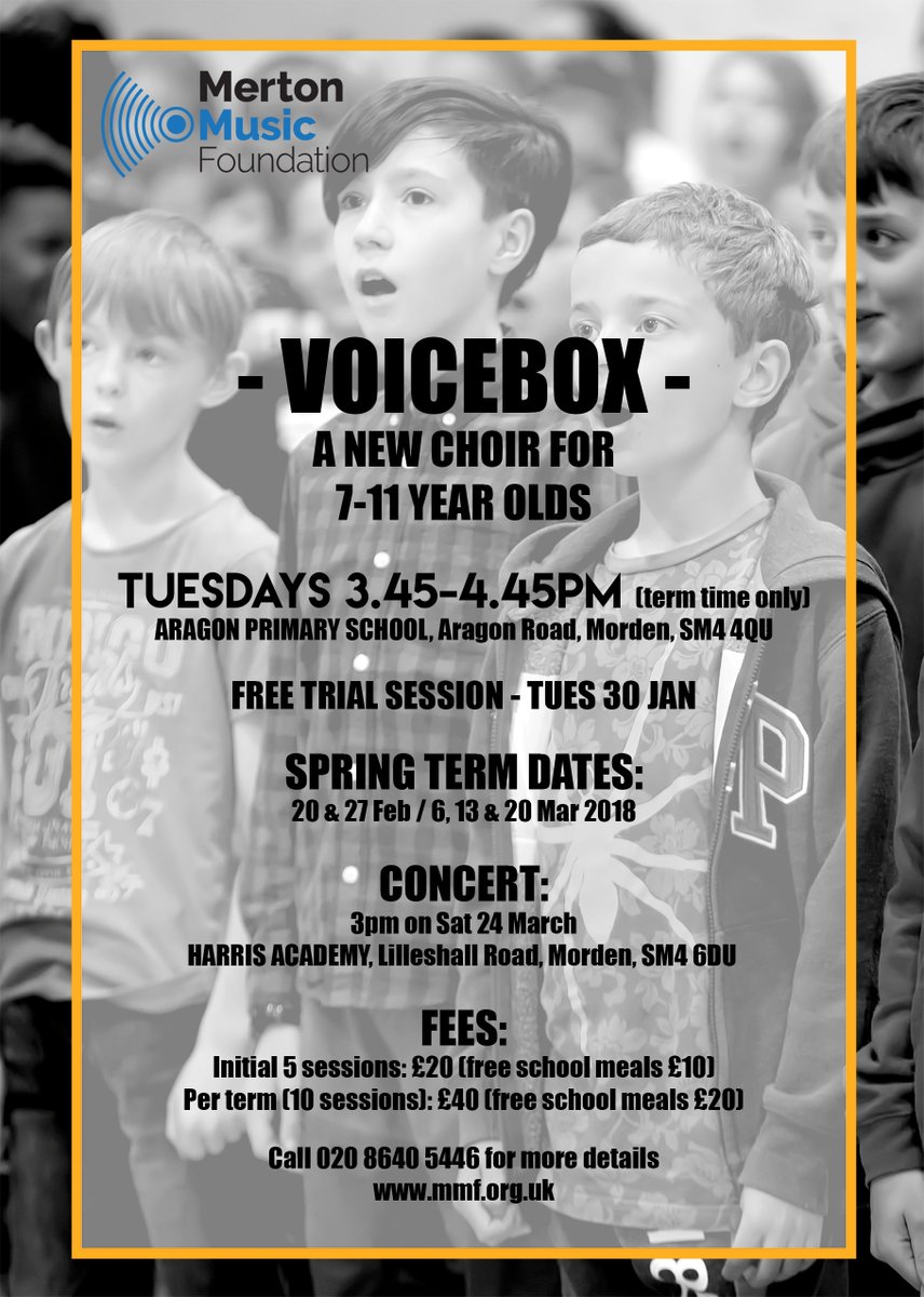 mertonmusic's tweet photo. Young #singers in/around #Morden come along to a free taster session for our new Voicebox #choir at @AragonPTA tomorrow (Tues 30 Jan). @PoplarPTA @PoplarPrimary @MordenPrimary @JosephHoodPTFA @HillcrossPS #Hatfeild @MumsnetMerton @LoveMorden https://t.co/wnSnmCRY2o