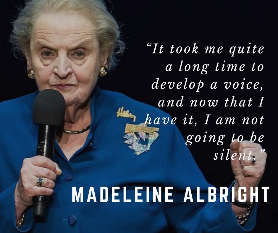 goldieblox's tweet photo. “It took me quite a long time to develop a voice, and now that I have it, I am not going to be silent.” - Madeleine Albright #inspiration https://t.co/JlNx5Zz6yJ