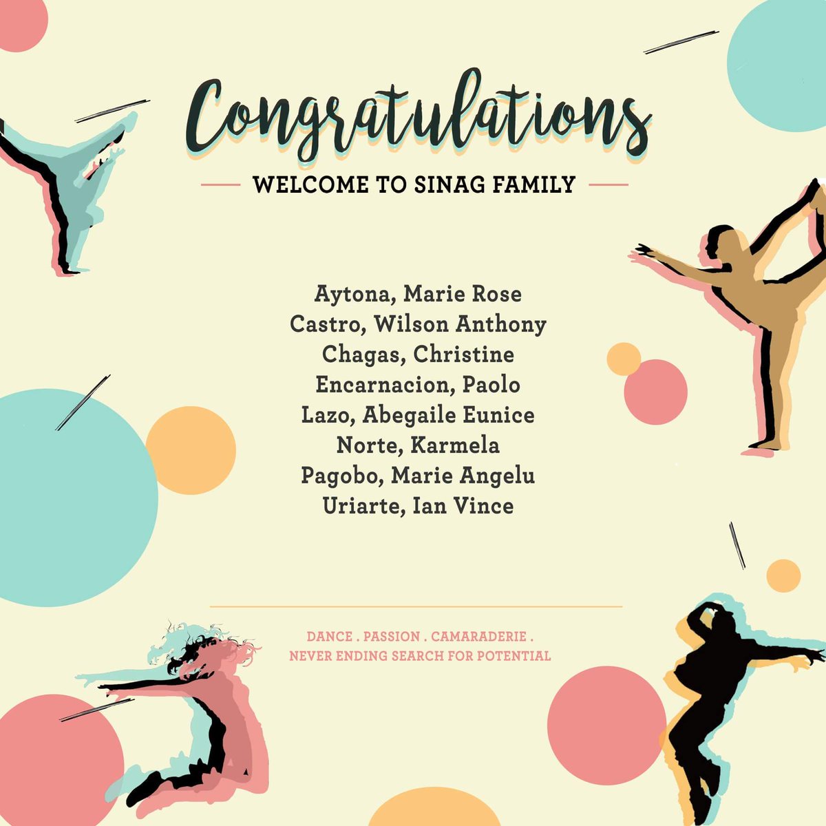 UPMCASSINAG's tweet photo. SINAG happily welcomes the new members of its ever growing family! Beyond dance, the friendships formed through this org is what SINAG values the most.

It is with great pleasure that SINAG introduces to the rest of CAS and UP Manila the new members of SINAG! ☀️ https://t.co/ikDE45LuXu