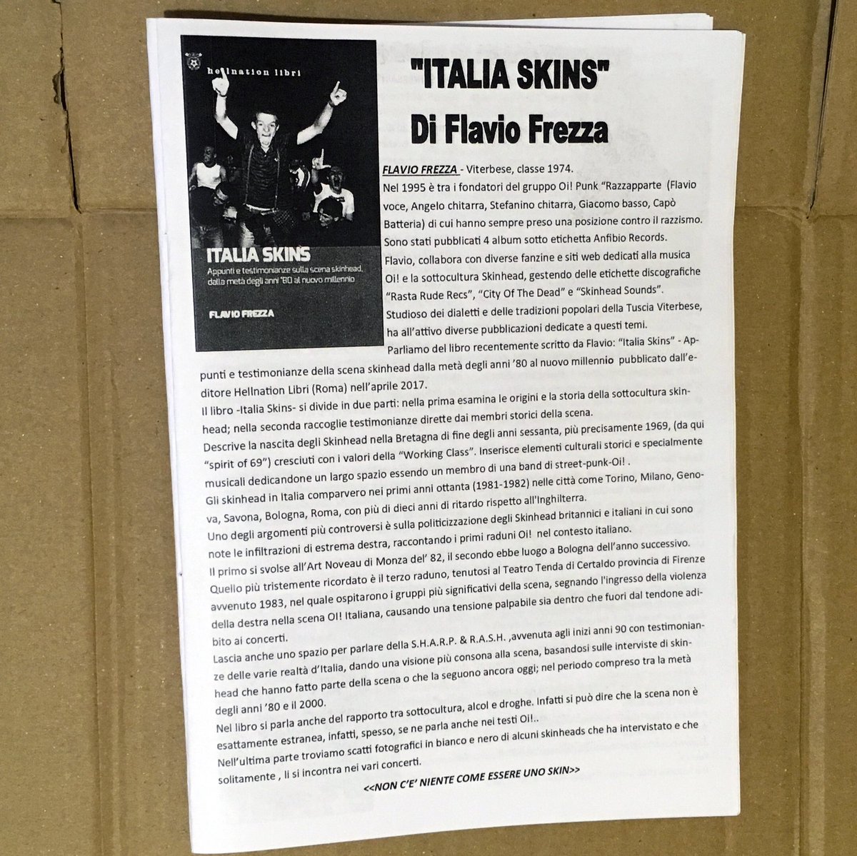 razzapparte's tweet photo. Il nuovo numero della skinzine bresciana "Oggi come ieri" contiene una recensione del libro "Italia Skins" (Hellnation Libri 2017) del nostro cantante Flavio Frezza.
#oggicomeieri #skinzine #fanzine #flaviofrezza #italiaskins #skinhead #skinheads #sottoculture #subcultures https://t.co/h8Z2O0sbeV