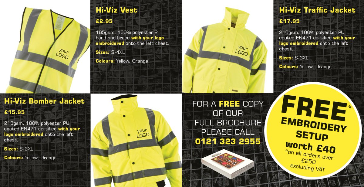 whitecube100's tweet photo. Great prices on our Hi-Vis jackets &amp; vests, embroidered or printed with your logo.
#logo #workwear #embroidery #quality #transfer #heattransfer #jackets
#hivis #highvisibility #staysafe #stayseen #staffuniform https://t.co/KE5G49ll7B