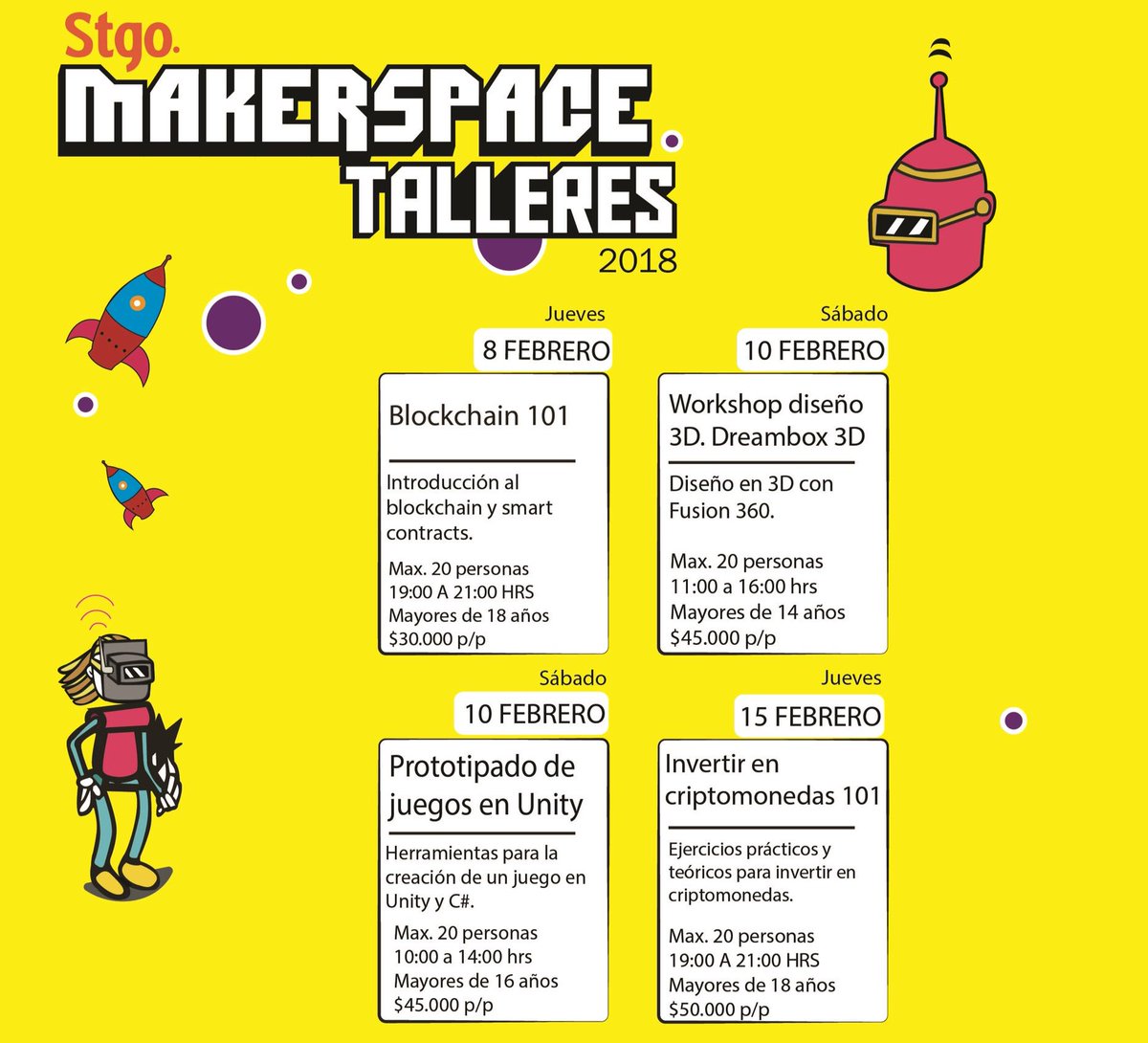 stgomakerspace's tweet photo. Faltan muy pocos días para con nuestros talleres.
Últimos cupos. 
Más info con gabriela@stgomakerspace.com
#YoSoyiF https://t.co/JGfsiZa6ld