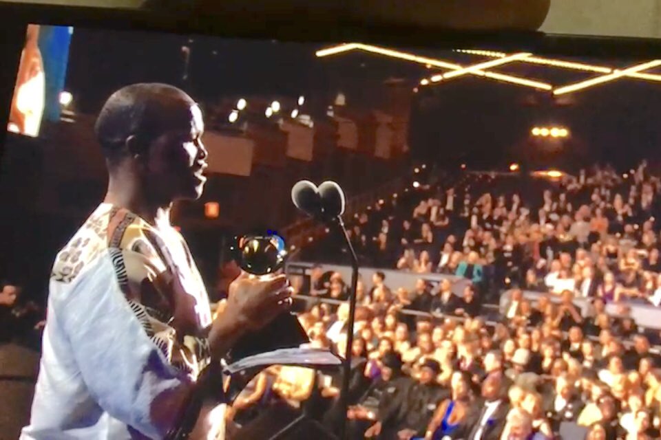 sherwiebp's tweet photo. Msizi Shabalala accepting the Grammy on behalf of @therealmambazo last night- interview on #sabcnews coming  later tonight #sabcnews https://t.co/Ubu60OUEqM