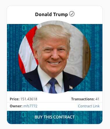 President <a href="/realDonaldTrump/">Donald J. Trump</a> people are trading your token on our platform for $178,299. We want to donate part of it to the charity of your choice.  To do so, please verify your contract here: cryptocelebrities.co/verification