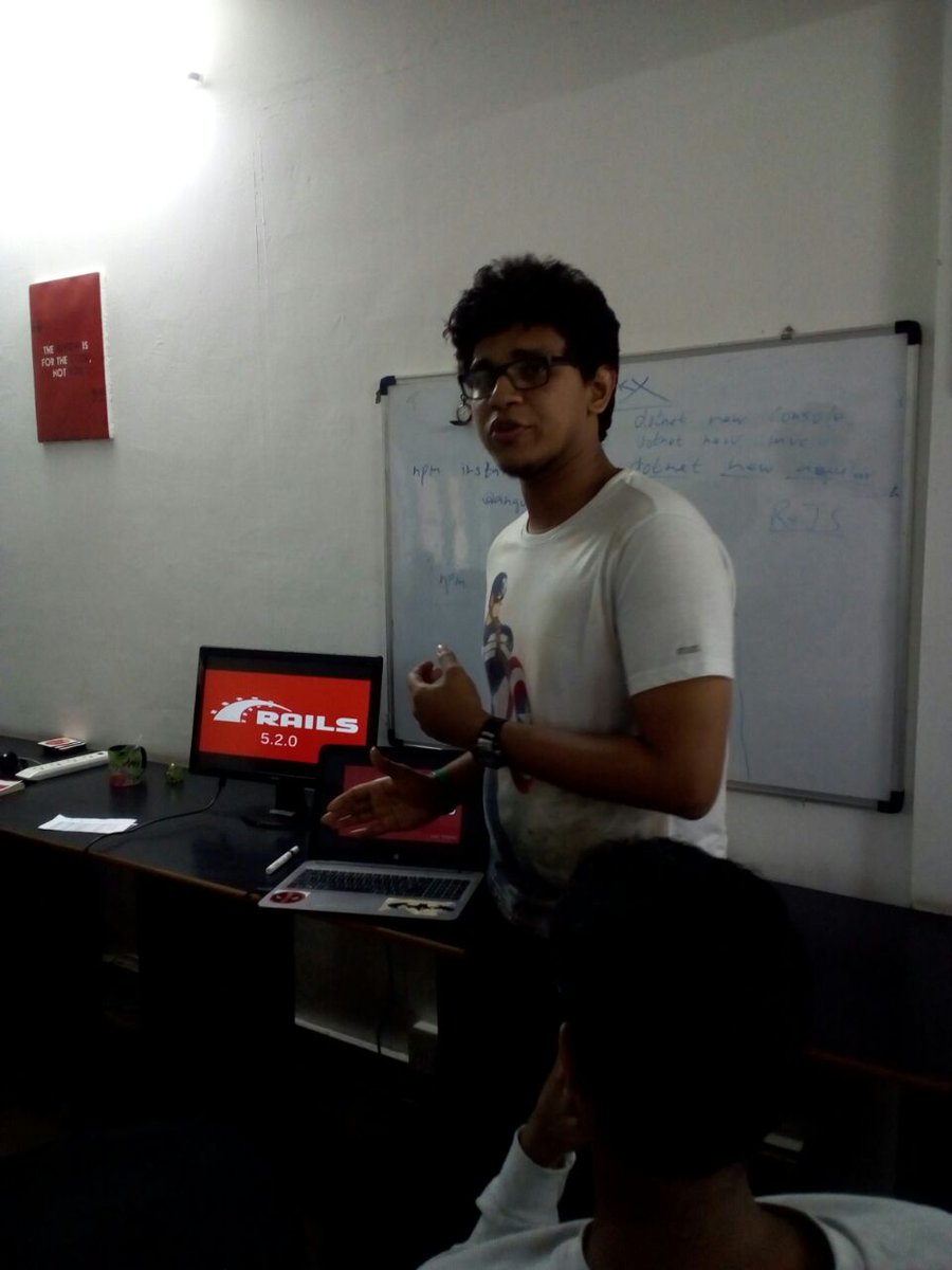 lvaguez's tweet photo. My first talk at @keralarb &amp; @KeralaJS Meet-up at @redpanthershq.
Spoke about " Rails 5.2.0 "
Nervous, and got lots to improve.
#RubyOnRails https://t.co/6ajZuSZjPy