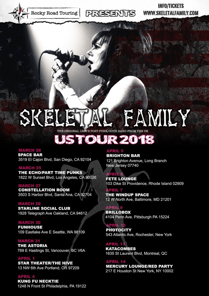 Full details of US/Canadian Tour 2018. Tickets &amp; Info  skeletalfamily.com/news.html #skeletalfamily #skelsontour #gigs #goth #postpunk #livemusic