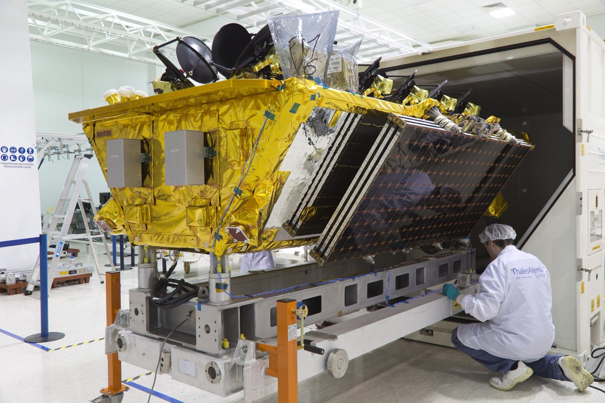 SES_Satellites's tweet photo. Our four new #MEO #satellites have arrived safely in #Kourou. Launching in March, they will expand our #O3b fleet and help us meet exponential demand for #connectivity: https://t.co/OMvhxiNFVN @Thales_Alenia_S #SESNetworks #EnablingOpportunity https://t.co/IWP6N805R2