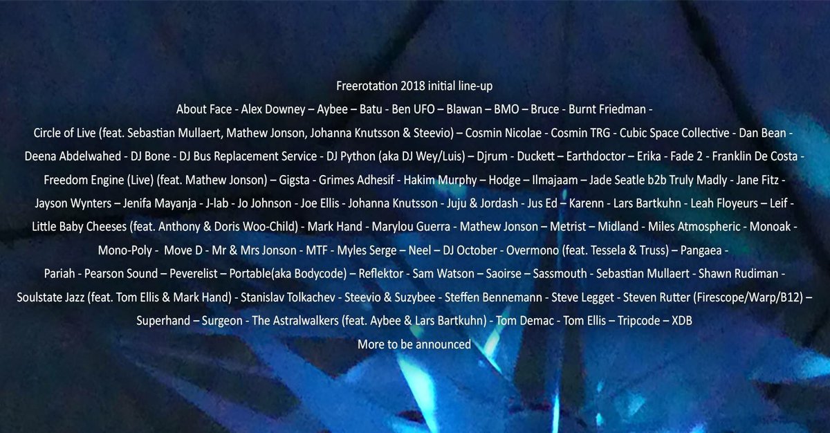 MarkHandSound's tweet photo. Freerotation 2018 initial line up. #freerotation #freerotation2018 https://t.co/aouZr9WsxO