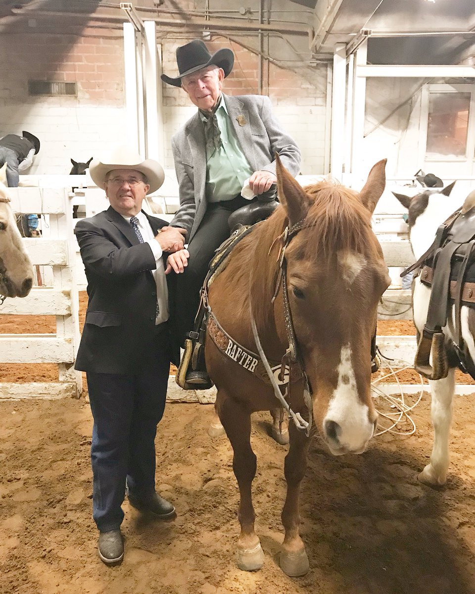 At 91-years-old, Neal Gay still rides in all 36 rodeo performances in the Grand Entry. Here he is with our President &amp; General Manager <a href="/BradBarnes11/">123</a>.