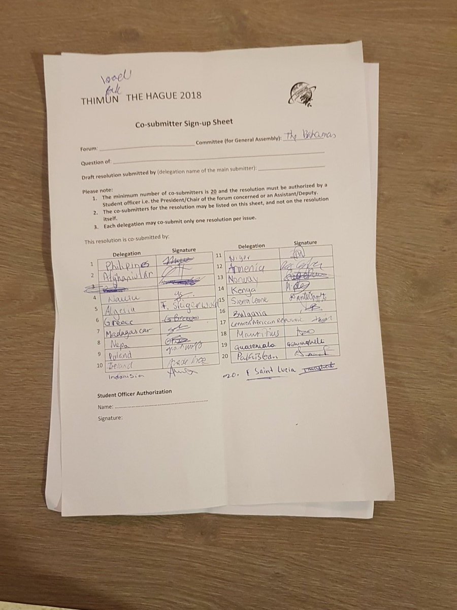 Devina43704434's tweet photo. Finally got 20 signatures by allies and now I am an official main submittor #ISTmun18 https://t.co/g4khUFZqFA