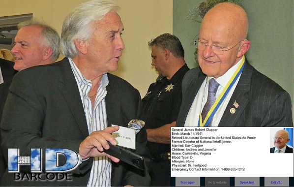 HDBarcode's tweet photo. Gary Parish, President of HD Barcode demonstrates their new “HD Positive ID” and “HD Code Blue” to General James Clapper, the former Director of National Intelligence. https://t.co/kBPfhBe4ka