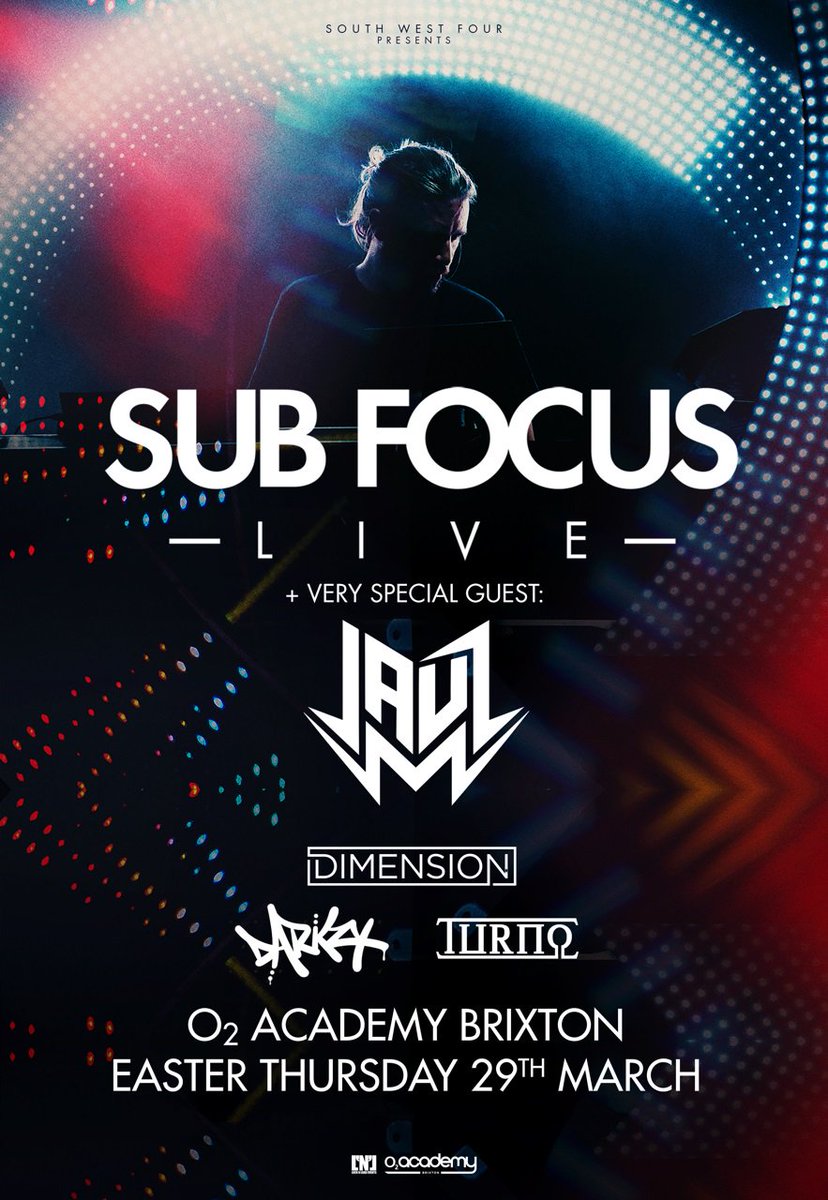 O2AcademyBrix's tweet photo. Kick off your Easter Weekend with @subfocus and supports @Jauzofficial @dimension_uk @Darkzyuk and @TURNO_ ! Ticket prices go up next Monday so get yours NOW: https://t.co/HYjM5AIBgR https://t.co/0lsiEACceL