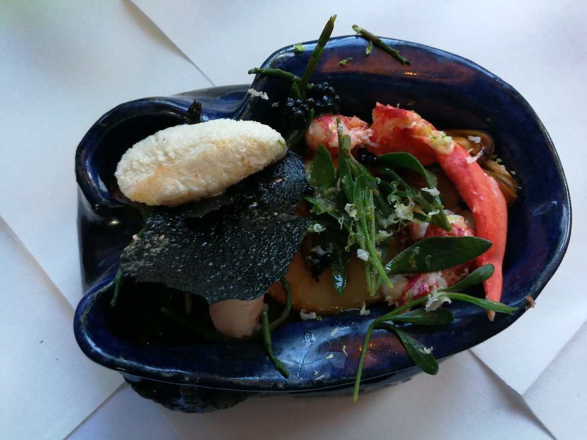 Rockpool of North Sea, shellfish with Lindisfarne oyster ice cream, coastal vegetables, salt 'n' vinegar seaweed Crisps and Whitby crab velouté with gin &amp; tonic so bet <a href="/Schweppes/">Schweppes</a> <a href="/slingsbysocial/">Slingsby</a>