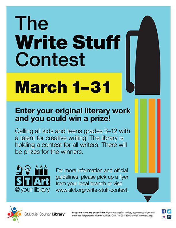 SLCL's tweet photo. Calling all kids and teens with a talent for creative writing! SLCL is holding a contest for young writers. Write a story that includes the line "What was that noise?" and submit your original literary work between March 1­-31, 2018. https://t.co/P81AlXDj08 https://t.co/S2V7aiui1M