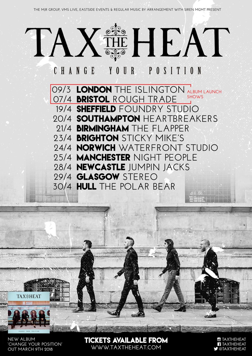 TaxTheHeat's tweet image. ::UK TOUR ANNOUNCEMENT::
We're excited to officially announce our #ChangeYourPosition UK Headline Tour 2018! Tickets on sale Wednesday 31st January at 10am from: taxtheheat.com

#SupportLiveMusic #RockMusic #UKTour
@themjrgroup @vmsliveorg @regularmusicuk @nuclearblasteu
