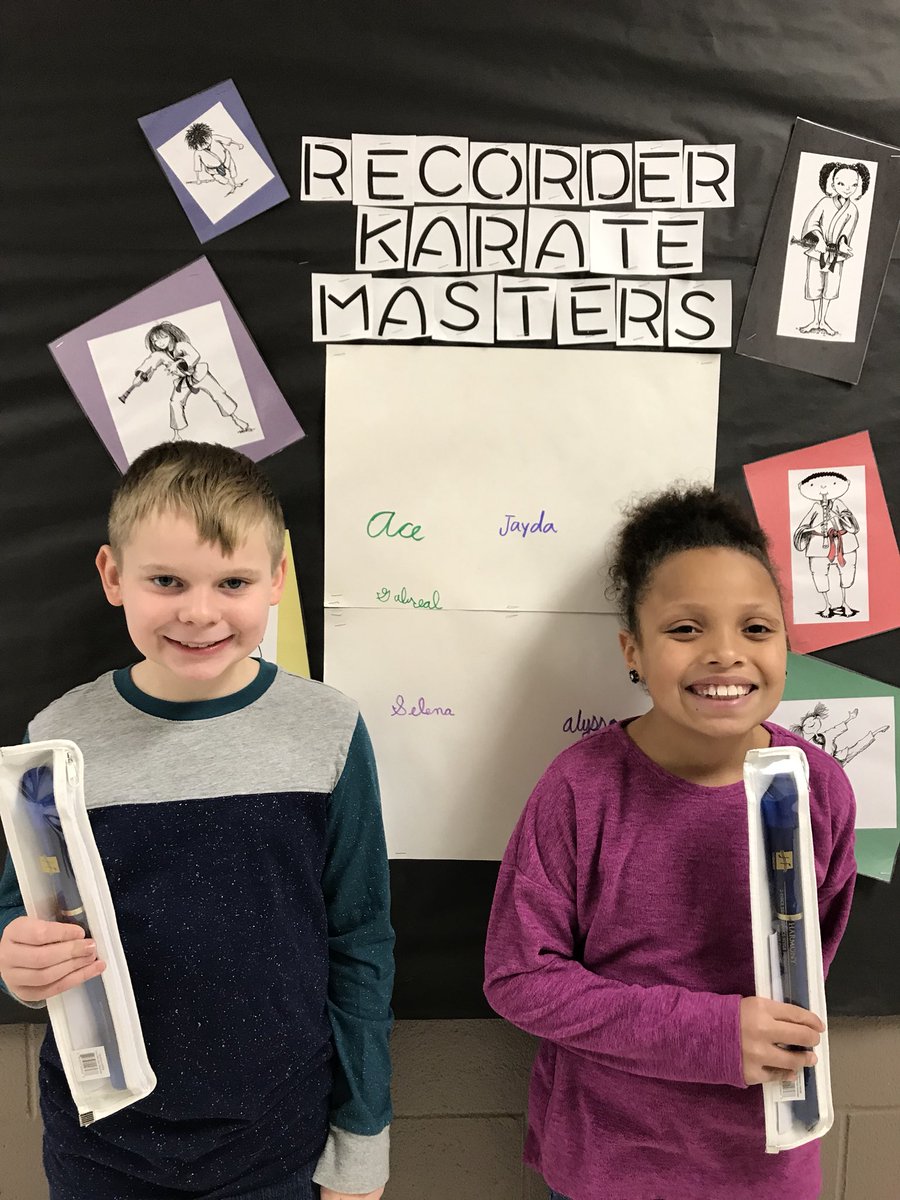 Two more black belts! These two worked very hard learning how to read notes and play them on the recorder. Proud of you, Gabreal and Jayda!