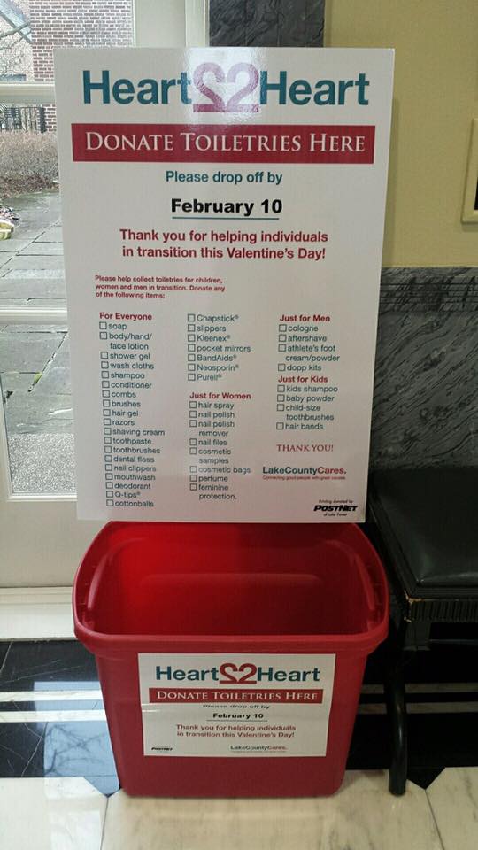 Our Valentine's Day Heart2Heart drive is underway! Drop off travel size toiletries at our office on the 2nd floor of Gorton Center through February 10th! They will go into gift bags for neighbors in nearby homeless and abuse shelters.