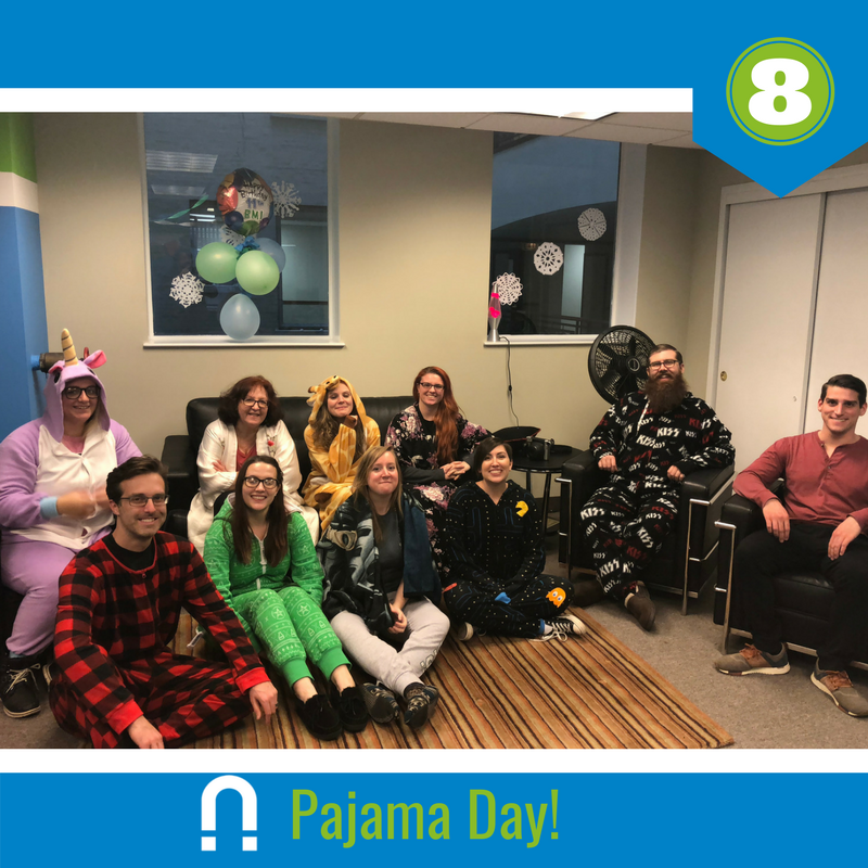 Blue_Magnet's tweet photo. The #BlueMagnet team showed up to work today in their pajamas to ease into the work week for our 8th day of #11DaysofBMI. Who says Mondays have to be so bad? https://t.co/eRlNVDCqhB