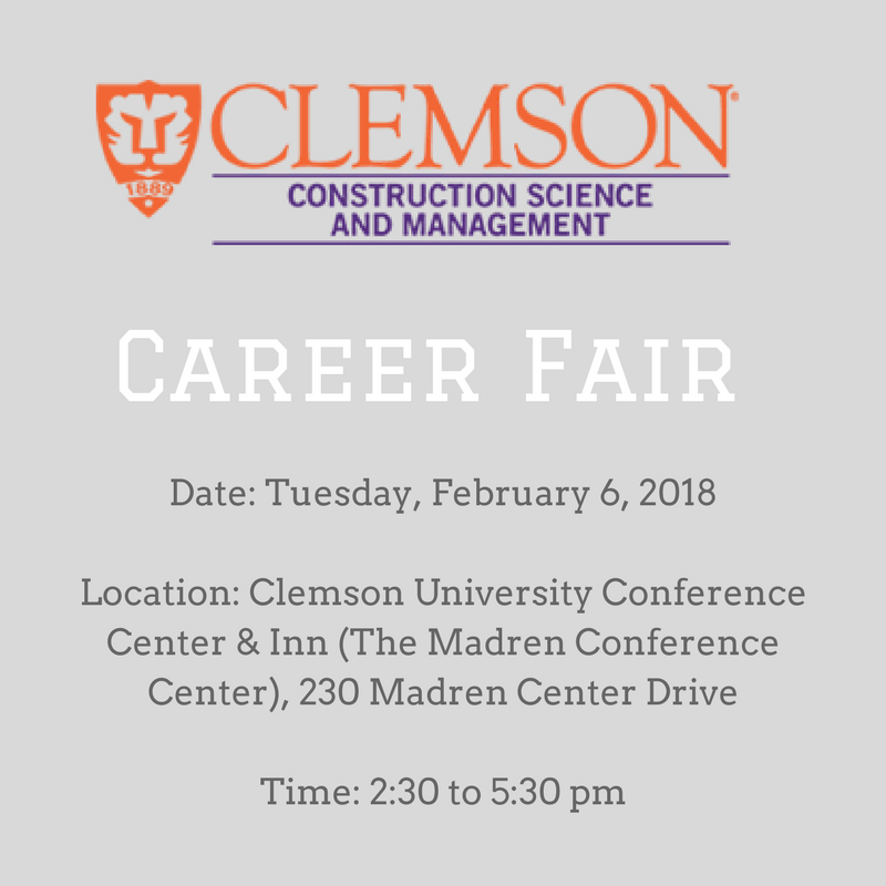 Harper_GC's tweet photo. Please join us on Tuesday February 6th at the Clemson Construction Industry Career Fair! 

All students interested in the construction industry are welcome at the Madren Center from 2:30pm - 5:30pm. 

We can’t wait to meet you!

@ClemsonUniv @ClemsonCCPD https://t.co/WGzgZqvNGm