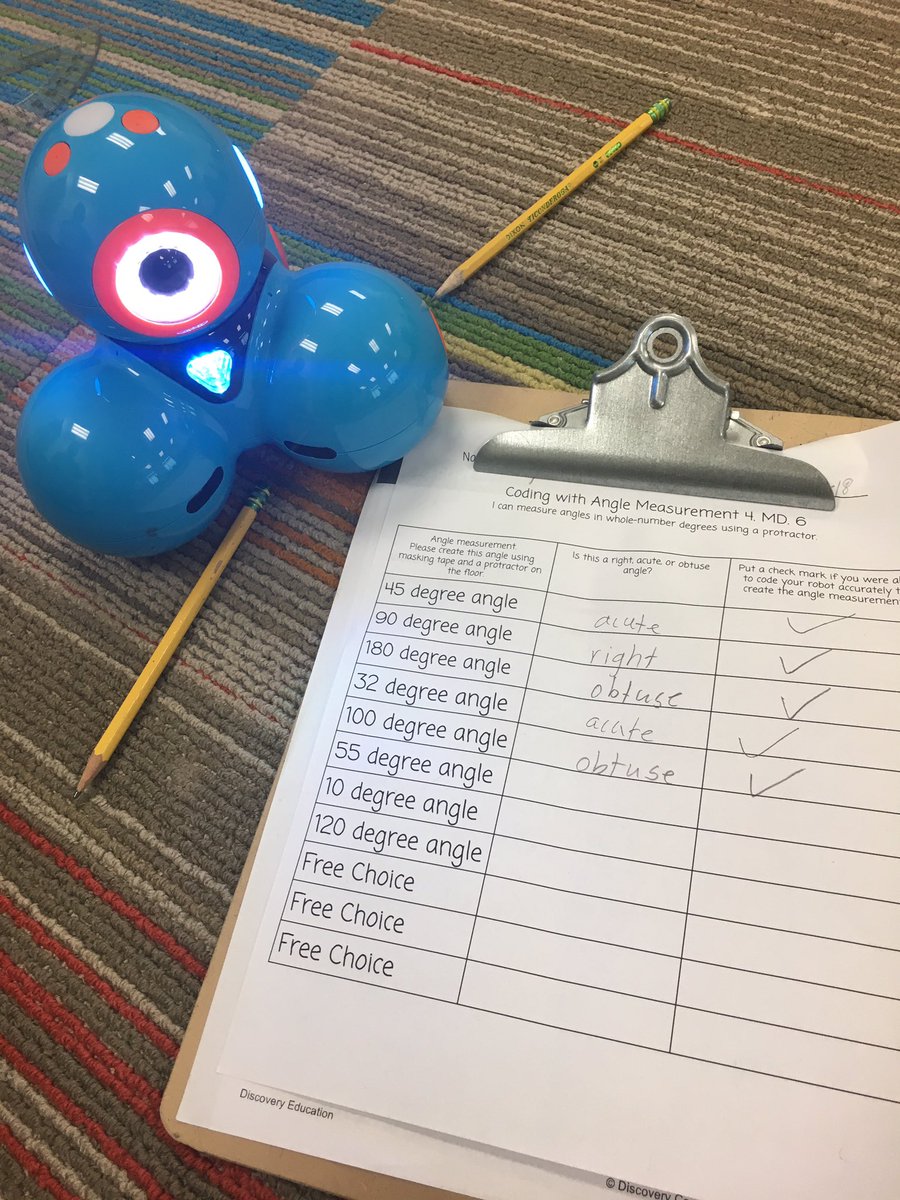 ms_lgorman's tweet image. We had so much fun coding angles using a protractor and Dash today! Math is the best!! 🎉 #kidscode #codingisawesome @WonderWorkshop @WhiteOakElem