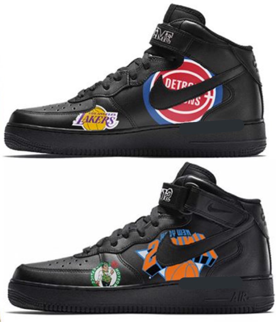 zackj__'s tweet photo. LEAKED: Supreme x NBA x Nike Air Force 1 '07 Mid in Black/Black colorway set to drop later in February for $165. Two other colorways of the footwear, jerseys and shorts to drop alongside as well. Featuring different NBA team logos. Super limited. https://t.co/sTEIHDoFTZ