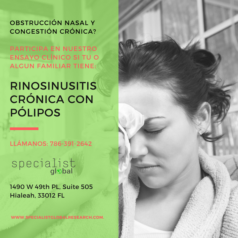 l_specialist's tweet photo. #EnsayoClinico Buscamos pacientes con RINOSINUSITIS CRÓNICA CON PÓLIPOS NASALES para un estudio clinico en Miami Dade. 

Participa: 786-391-2642 - info@specialistglobalresearch.com 

#rhinosinusitis #sinusitis #health #clinicaltrials #hialeah #miami #nasalpolyps #clinicalresearch https://t.co/lQKfvSGPHv