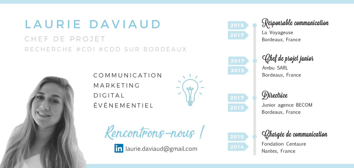 Hello Twitter, 

Vous êtes à la recherche d’un talent en #Communication, #Marketing et #Digital ? 
Je suis disponible immédiatement sur #Bordeaux
#RT appréciés 🙏😉

#jobsearch #i4emploi #i4emploiR #CDI #CDD #Startup #TPE #PME #international #emploi : lauriedaviaud.com