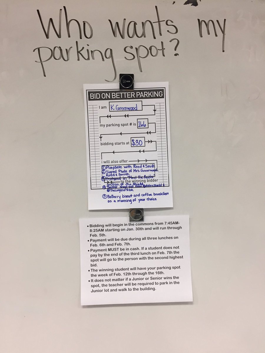 Newspaper and Yearbook Advisor Mrs. Greenwood has put her spot, number 166, up for grabs! She is also offering other prizes, including a shoutout from <a href="/AtleeShield/">The Atlee Shield</a> AND <a href="/TheLegendYrbk/">The Legend Yearbook</a> !! Bidding for 166 and other participating teachers' spots starts tomorrow morning at 7:45!