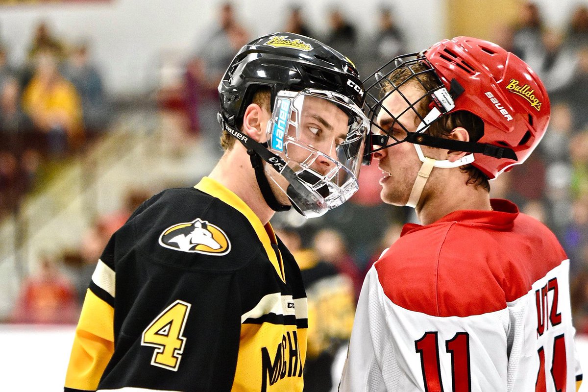 nonrevtraveler's tweet photo. @mtuhky when Face shields collide. Sat night game vs @FerrisHockey https://t.co/1cZ6zJeZ1B
