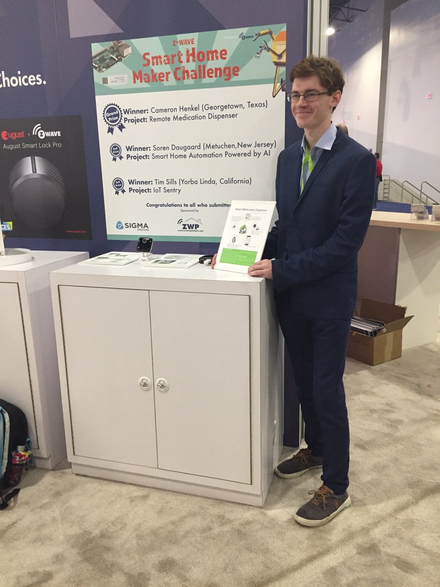 SouthwesternU's tweet photo. SU Student Cameron Henkel ‘21 Wins National Design Contest, Exhibits His Smart Medication Dispenser at #CESConference in Las Vegas.
https://t.co/O6PQAnCgez #BeSouthwestern @Sigma_Designs https://t.co/rJBZEKzgnK