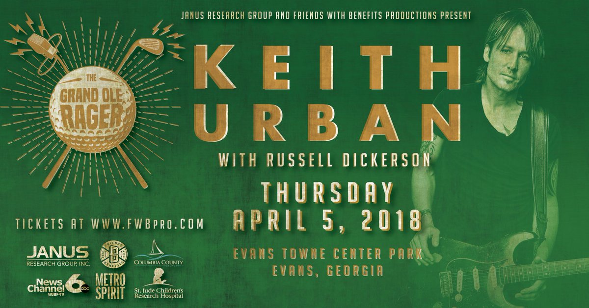 4.5.18 | Announcing Inaugural Grand Ole Rager! Golf Week in Augusta w/ <a href="/KeithUrban/">Keith Urban</a> &amp; More!
Follow— @GrandOleRager
Tickets— FWBpro.com⛳️ 
(On Sale Friday 10am ET)
*
#GrandOleRager #KeithUrban #PGATour #PGA #TheMasters #MastersWeek #Augusta #Georgia #PGA #Golf