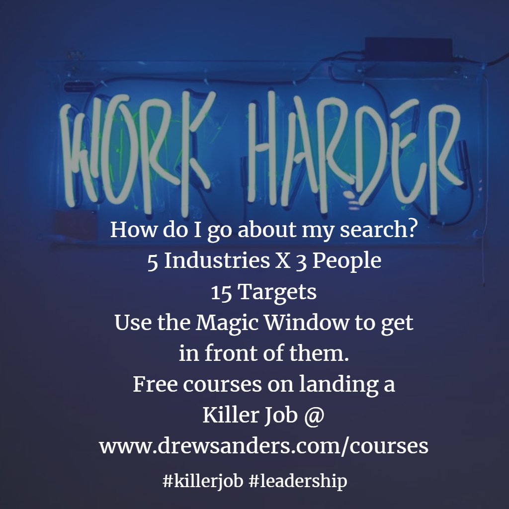 TeamLeaderClub's tweet image. How do I go about my search?
5 Industries X 3 People
15 Targets
Use the Magic Window to get in front of them.
Free courses on landing a Killer Job @ drewsanders.com/courses