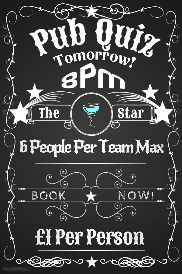 TheStarHayHeath's tweet photo. 5 tables left for quiz, we were fully booked last time so make sure you get in touch!! #HaywardsHeath #PubQuiz #MidSussex https://t.co/TCdOU7GNHp