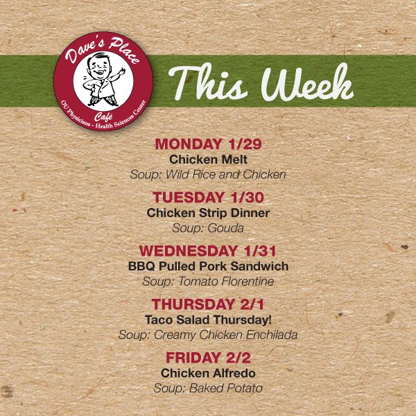 OUHSCDining's tweet image. Want to try something new for lunch? These specials won't let you down!