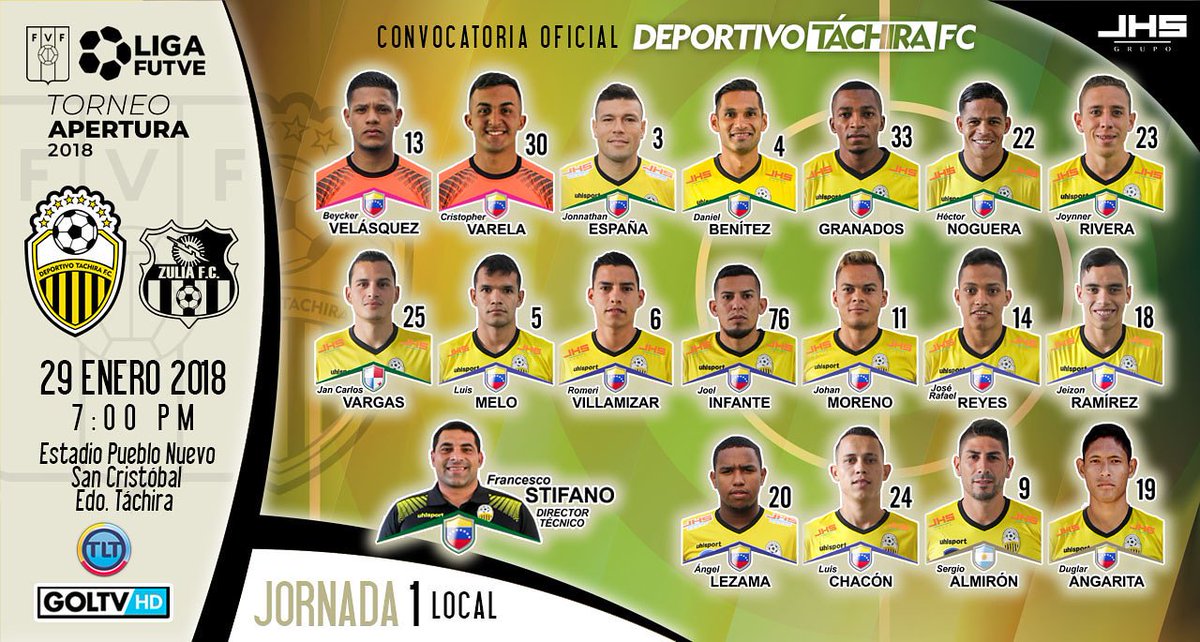 DvoTachira's tweet photo. #PrimeraDTFC | 🔝 Convocatoria Aurinegra para enfrentar a Zulia FC #LigaFUTVE #Apertura2018 #J1 https://t.co/M6NsZI05zW