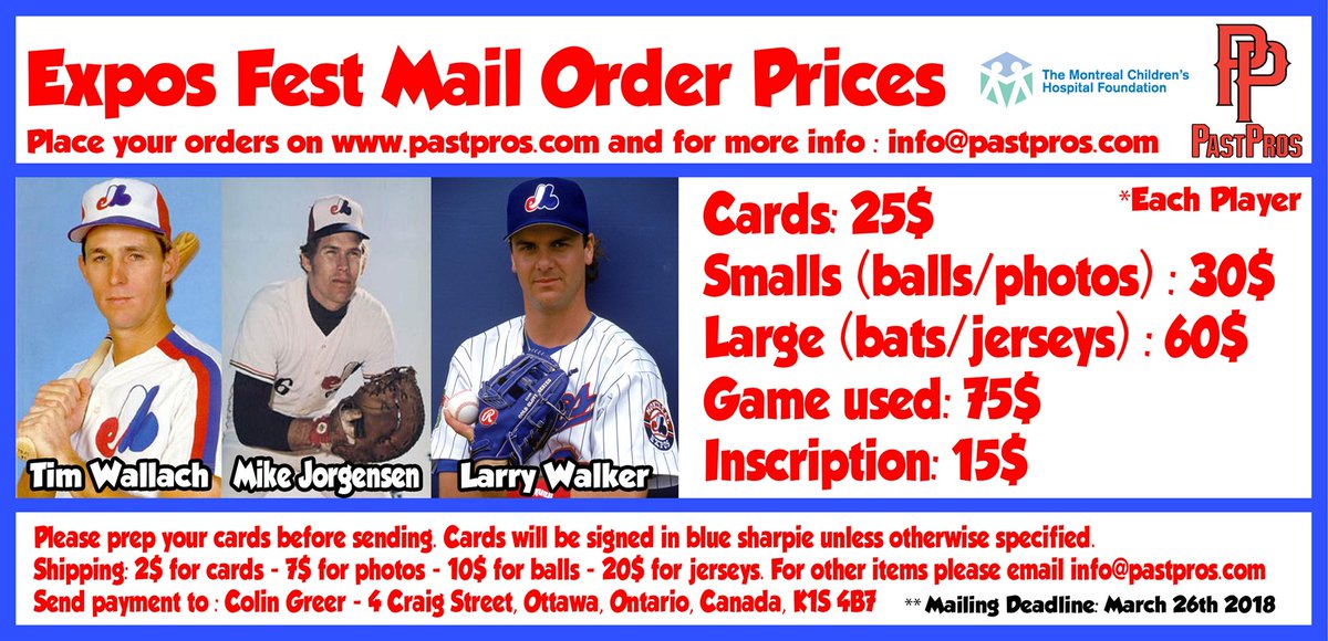 Unfortunately these fine gentlemen can’t join us for our March 25 <a href="/ExposFest/">Expos Fest ⚾️🎗️</a> gala but have agreed to help us raise money for the Kat D Dipg Foundation @HopitalChildren 
Nothing but love for Walk, Eli and Jorgy❤️
pastpros.com