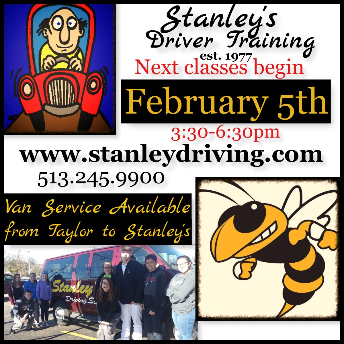 Attn <a href="/YellowJackets3R/">Three Rivers Schools</a>!! Stanley's next Bridgetown Rd class begins this coming Monday Feb 5th from 330-630pm. Van pick up service available to our office after school. Call 245.9900 or visit stanleydriving.com to register. Sign up THIS WEEK and get $10.00 off our low price!