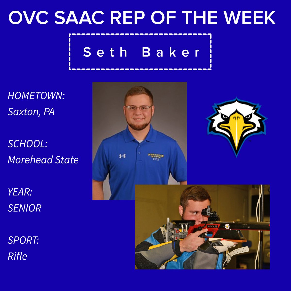 theOVCSAAC's tweet photo. The OVC SAAC Reps highlighted this week are from Morehead State! Meet Mason Blevins, Joe Fischer & Seth Baker! #OVCSAAC #OurVoice https://t.co/AzfWQl7LHe