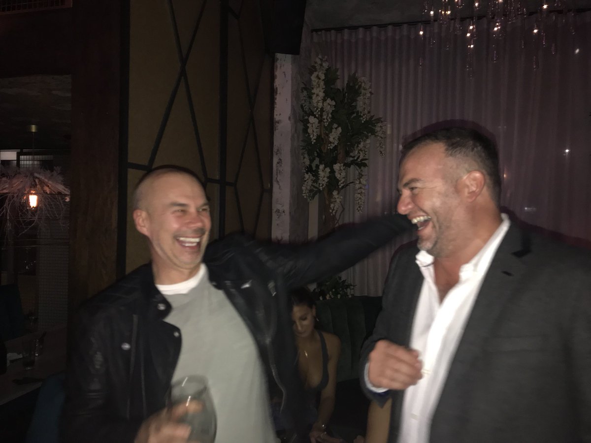 AdamDandy's tweet photo. My fave pic of 2018 so far... of two of my favourite people, @markwynne2 & Liverpool DJ #DaveGraham in @MenagerieMCR on Saturday night for Mrs D’s 35th Birthday bash. I’d hate to think what they’re laughing about... #TopBlokes https://t.co/peO9WjDS0P