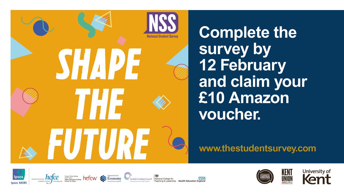 UniKent's tweet photo. In your final year? Complete the National Student Survey by 12 Feb &amp; claim your £10 Amazon voucher https://t.co/12k18YMt7B @KentUnion @GKUnions @UKCStudent @UKMstudent https://t.co/VqrF57Zy8C