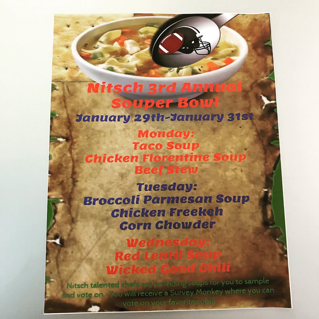nitscheng's tweet photo. It’s Souper Bowl week at Nitsch! Which chef will take home the grand prize: bragging rights for a full year? 🥣 #nomnom #funatnitsch https://t.co/XlfdLVfn9z
