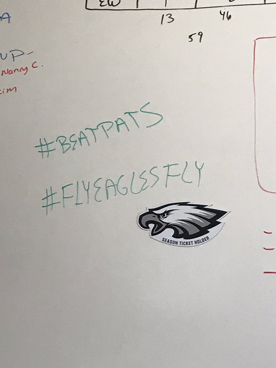 PhillyPhanPearl's tweet image. Not sure how to get through this week. It's Monday and already writing on my office white board. @Eagles @TorreySmithWR @Lanejohnson65 @ZERTZ_86 @PatRobinson25 @NigelBradham_13 @fcoxx_91 @realronalddarby @CoreyClement_6 #FlyEaglesFly #BeatPats #GoBirds #SuperBowl #ItsOURtimenow