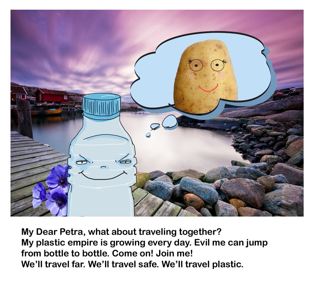 GenieTheBottle's tweet photo. Tribute to #petrathepotato that I've meet on Instagram. I'm sure Petra will say yes to #travel #far, travel #safe, travel #plastic, travel with me...! #Plastisisbeautiful, #Plastictravels #Joinmytroops https://t.co/B02zJNz9DC